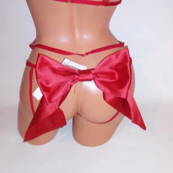 Victoria Secret Lingerie Teddy One Piece XL Red Silver Bling Studded Strappy Ver